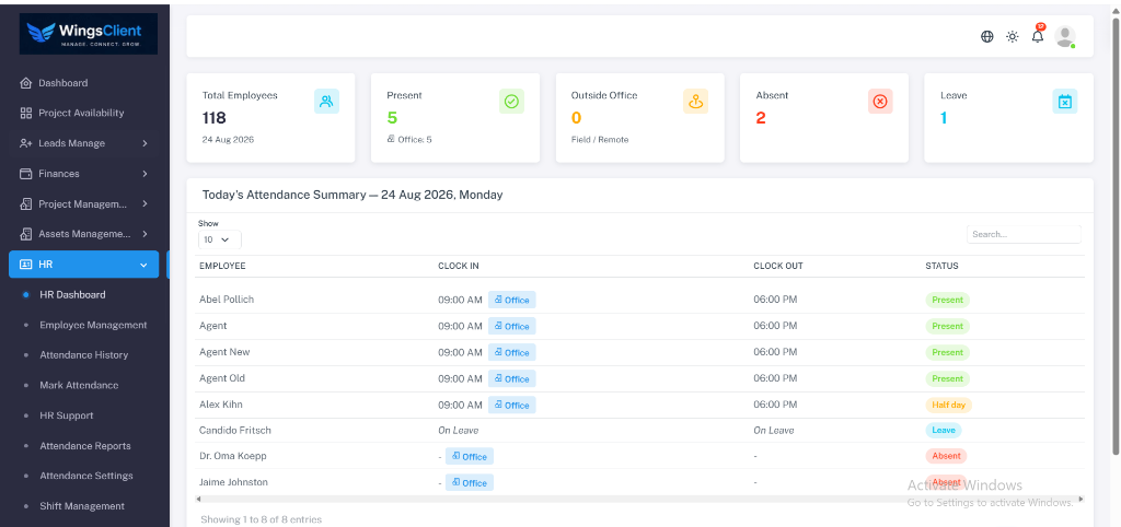 WingsClient Biometric Geo-Attendance and Staff Time Tracking Overview