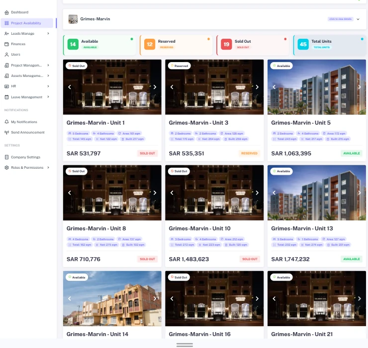 Interactive Real Estate Unit Inventory Availability Grid Matrix