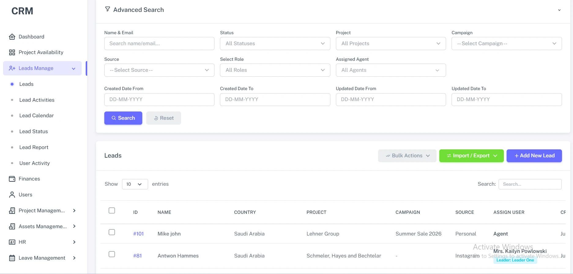 Visual Kanban CRM Lead Management Board and Pipeline Opportunity Columns