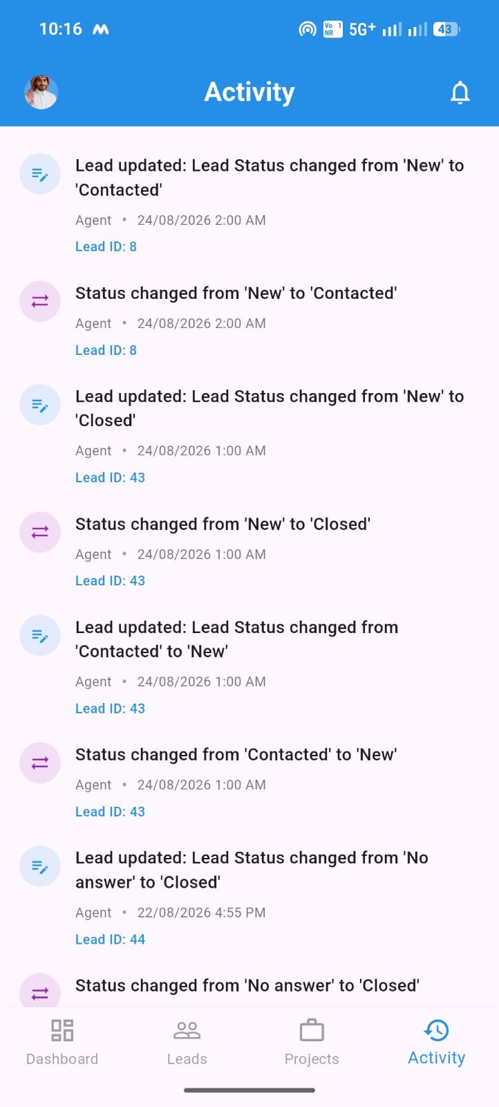 WingsClient Mobile Chronological Activity Stream and Lead Updates